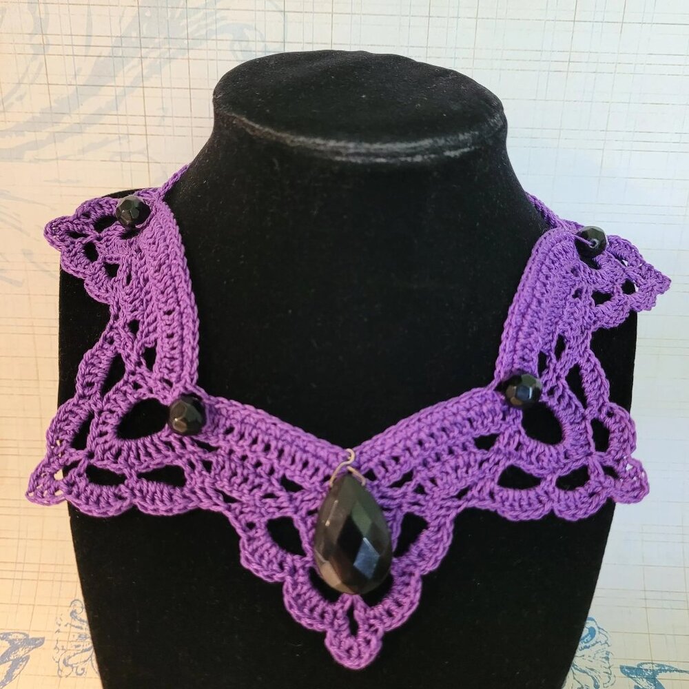 Repurposed Vintage Jewelry on Hand Made Crafted Crochet Boho / Goth Choker Neckl